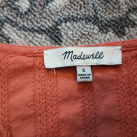 Madewell Embroidered Peasant Top Small Terracotta Button Balloon Cottagecore - Picture 6 of 10